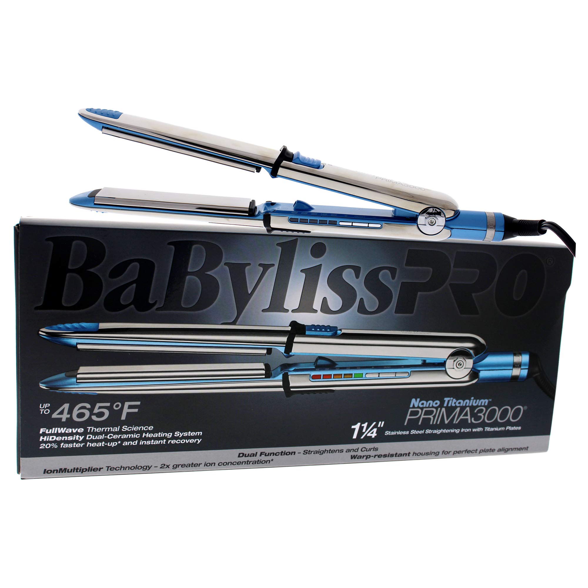 Photo 1 of BabylissPRO Nano Titanium Prima Ionic Hair Straightener, Curl and Straighten Hair With One Professional Tool, Blue