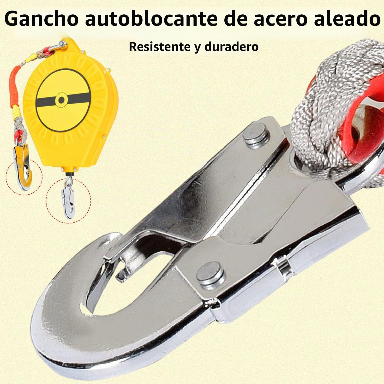 Dispositivo Anticaídas Retráctil 3-20m, Verde/Amarillo Línea de Vida Retráctil Portátil, Profesión Equipos Anticaidas Retractil Seguridad para Trabajos Aéreos, Carga Máxima:150kg(Amarillo, 10m)