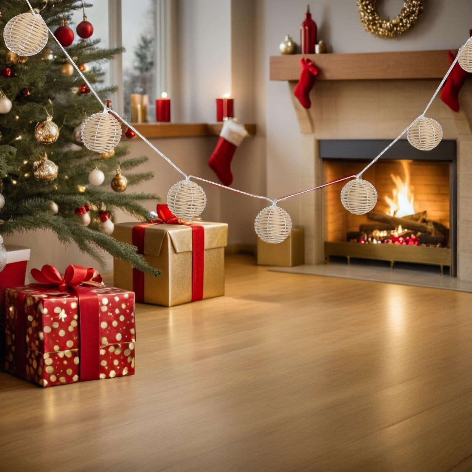 TOYANDONA Luci a Stringa a Batteria con 10 Sfere in Rattan Sintetico per Esterni e Interni, Luci Decorative LED per Patio, Giardino e Cortile, Resistenti alle Intemperie e Facili