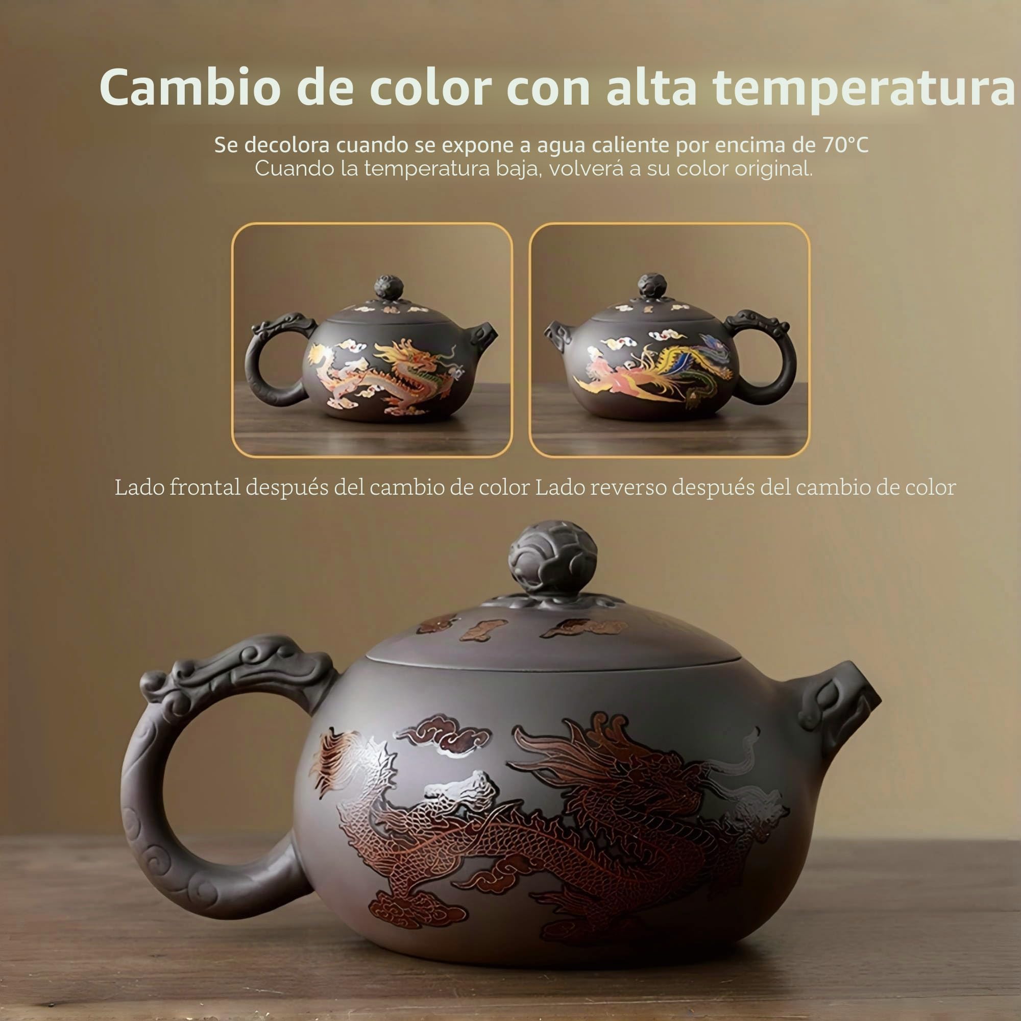 Juego de Tetera Yixing Zisha 450ML, Grande Tetera China de Arcilla con Caja de Regalo, Servicio de Té Que Cambia de Color Kung Fu con 2 Tazas, Dragón y Fénix