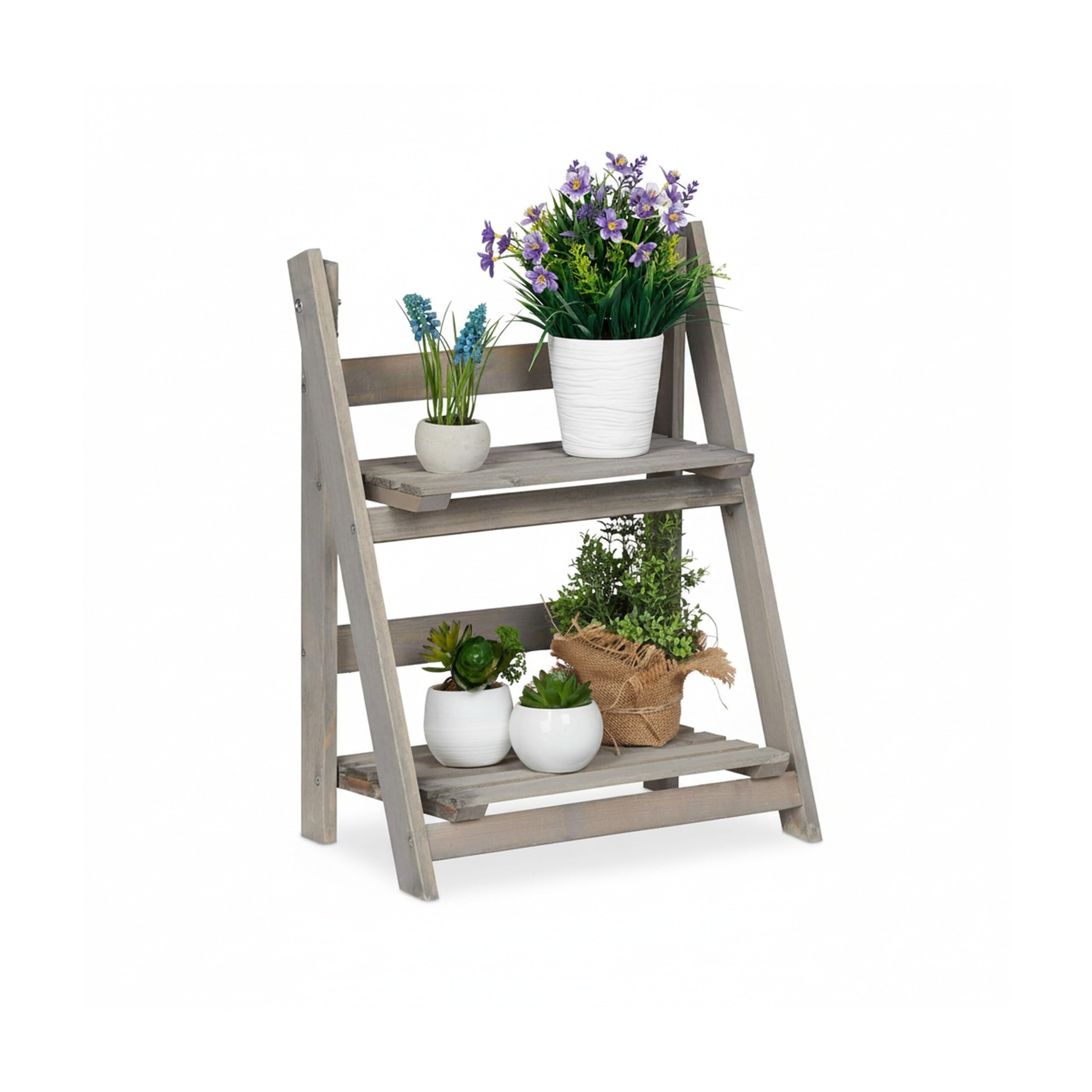 Relaxdays Estantería Plantas de 2 Niveles, Madera, Gris, 51,5 x 41 x 24 cm