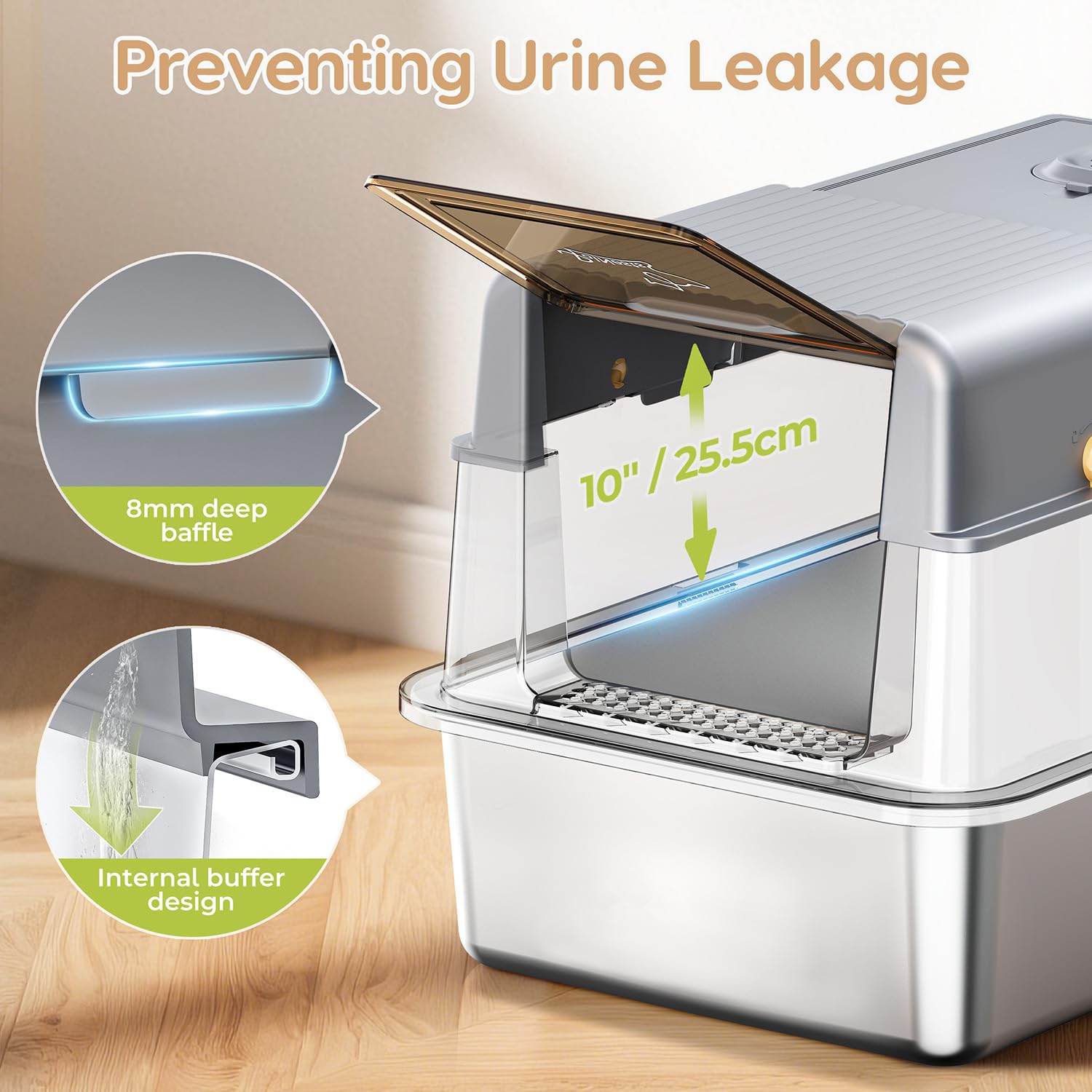 L6 Pro-Stainless Steel Litter Box with Lid, 80L XXL Extra Large Enclosed Metal Cat Box for Kitty&Big Cats, Odor Control-Litter Companion x1, High Sided Enclosure, Anti-Leakage, Litter Scoop & Mat-Grey