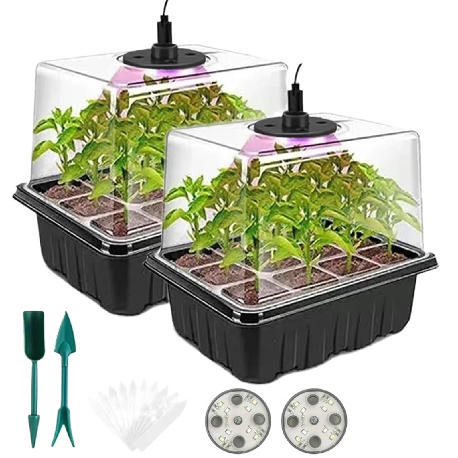 Semillero Bandeja de Inicio Semillas con Luces Cultivo, 2 Kits germinación Mini Invernadero cúpula Humedad Ajustable para Plantas