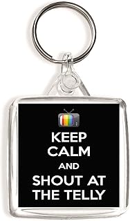 Keep Calm and Shout at the Telly - Square Keyring
