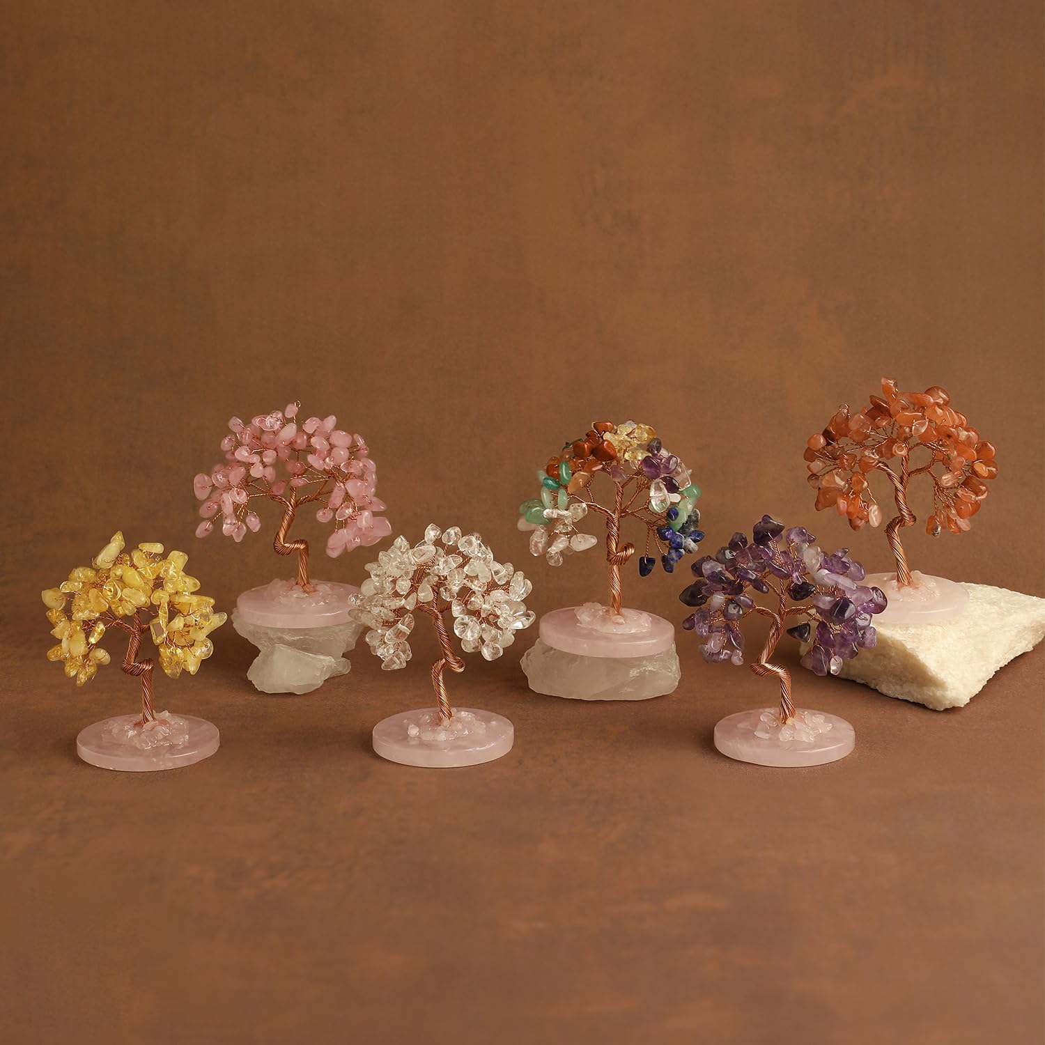Arbre de Vie en Cristal Lot de 6 Arbres en Pierres Naturelles Chakra Quartz Rose Améthyste Citrine Cornaline Cristal de Roche Décoration Maison Feng Shui Cristaux de Guérison Idée Cadeau Spirituelle