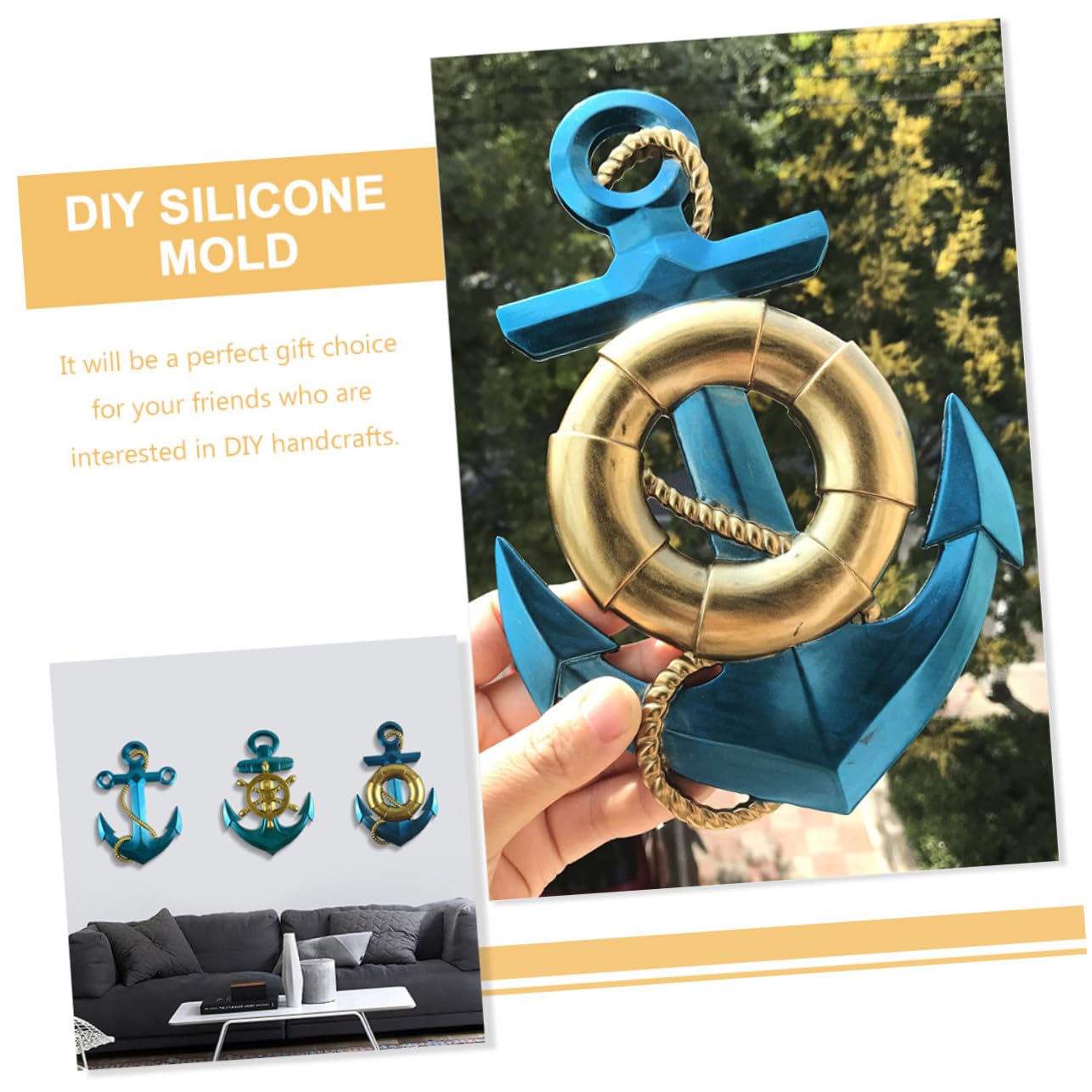ULTECHNOVO Stampo in Silicone Flessibile Per Colata a Forma Di Ancora 4 Pezzi, Forniture Fai Da Te Per Decorazioni Da Parete, Resistente e Morbido Per Artigianato Creativo Articolato