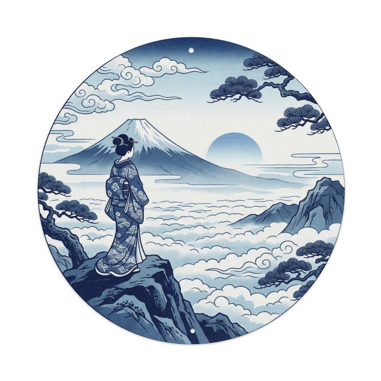 Yrnq 8X8inch Vintage Style Japanese Kimono Lady Cloud Sea Watching Picturesque Scene Metal Tin Sign