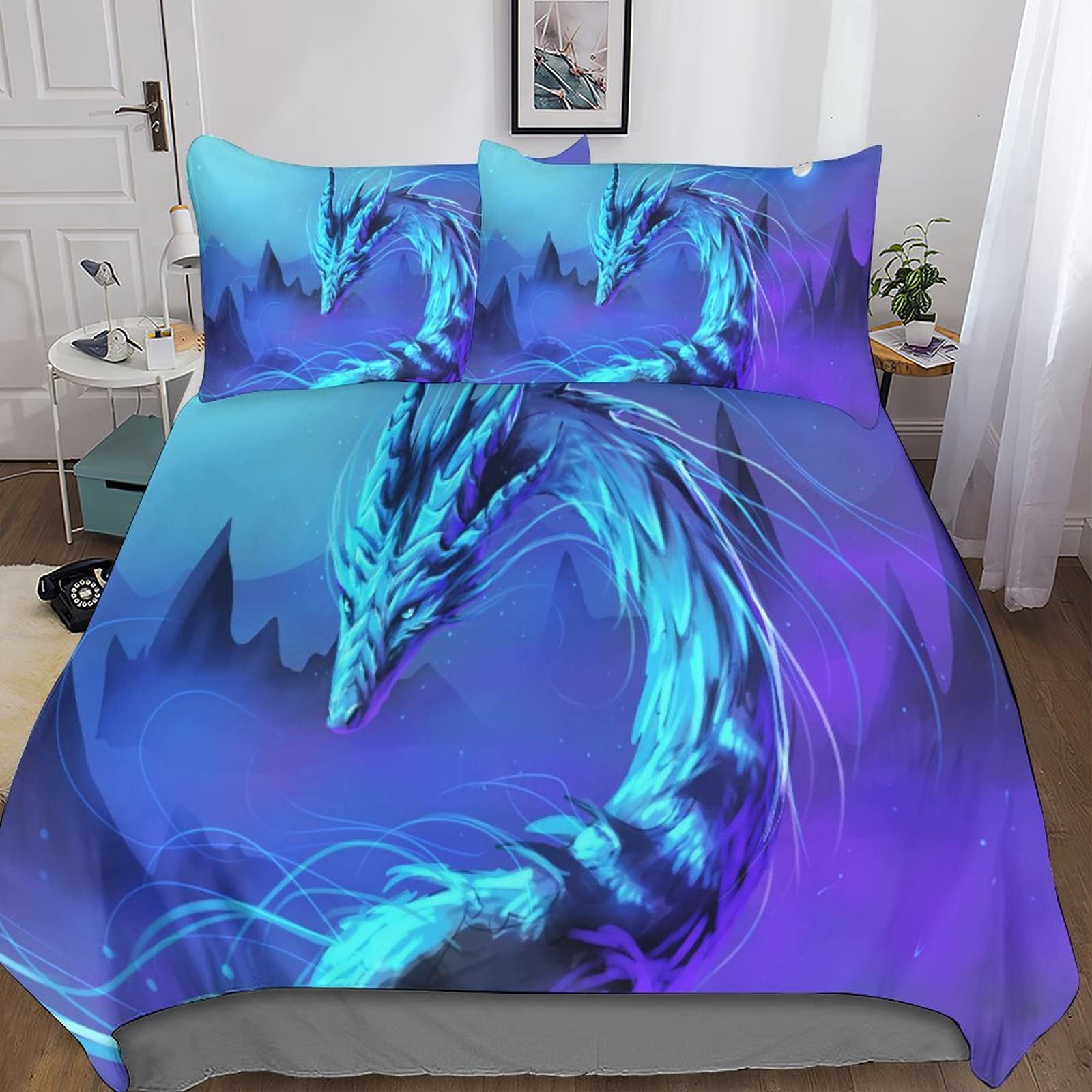 Housse de couette dragon zippée 220x240cm facile à laver pour lit d'adolescent