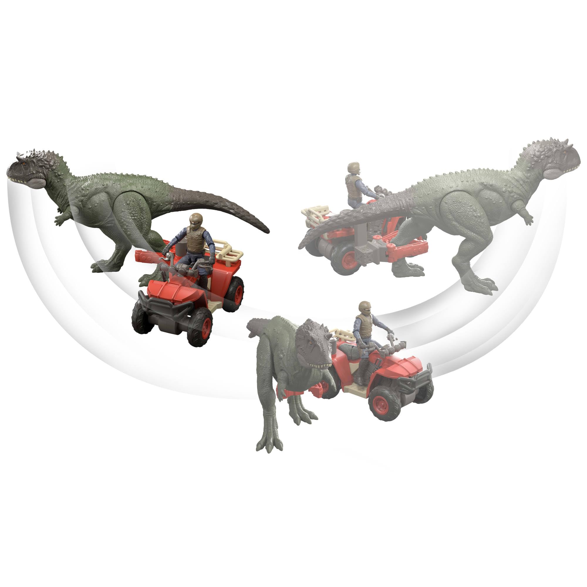 Jurassic World Set mit Fahrzeug, Menschen- und Dinosaurier-Actionfigur, Quad-Set mit Fangklaue sowie Fang-Elementen zum Geschichtenerzählen, JKG91