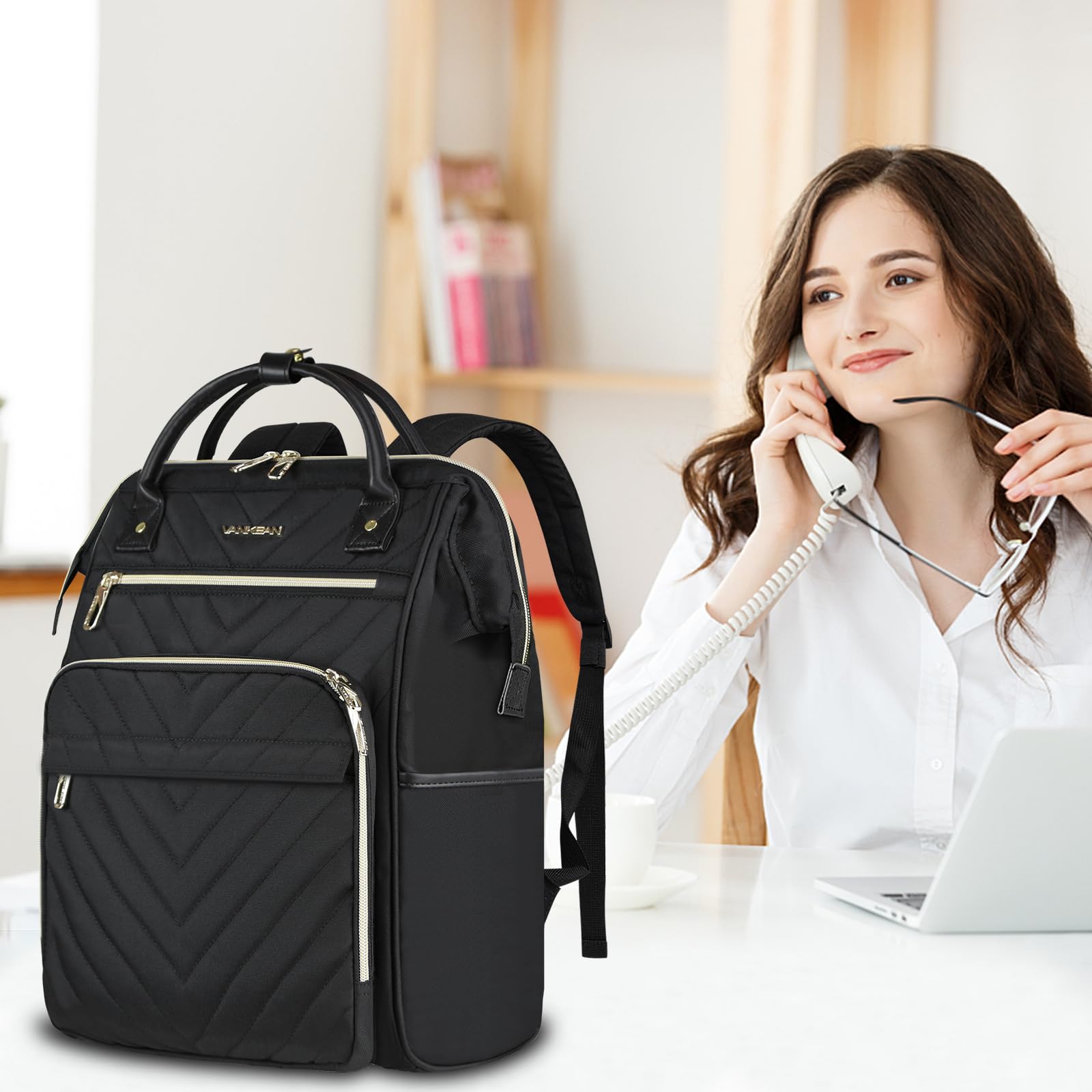 VANKEAN 17 Zoll Laptop Rucksack für damen herren Computer Arbeitstasche, große Kapazität, wasserdichter, College Daypack Schultasche Business Travel, schwarz