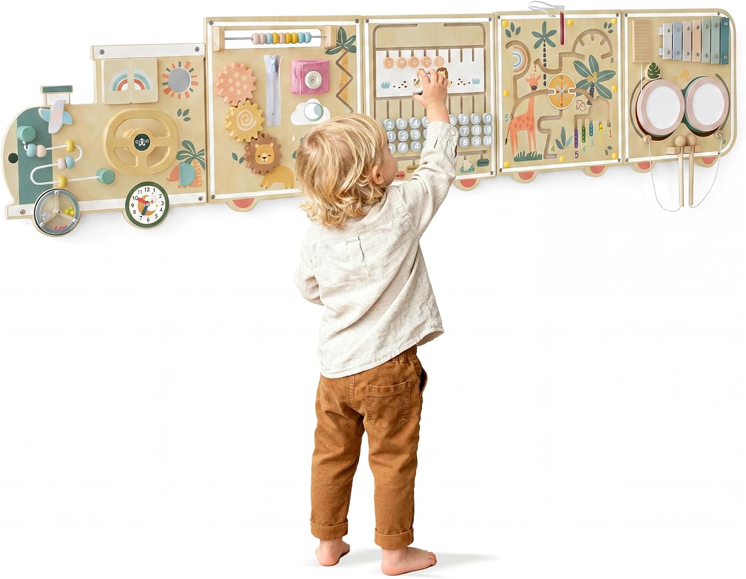20-in-1 Montessori Wooden Activity Wall Board for Toddlers 18M+, Busy Board with Bead Maze & Gears, 3-in-1 Wall/Floor/Fence Educational Toy for Early Learning