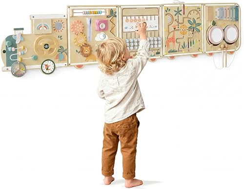 20-in-1 Montessori Wooden Activity Wall Board for Toddlers 18M+, Busy Board with Bead Maze & Gears, 3-in-1 Wall/Floor/Fence Educational Toy for Early Learning
