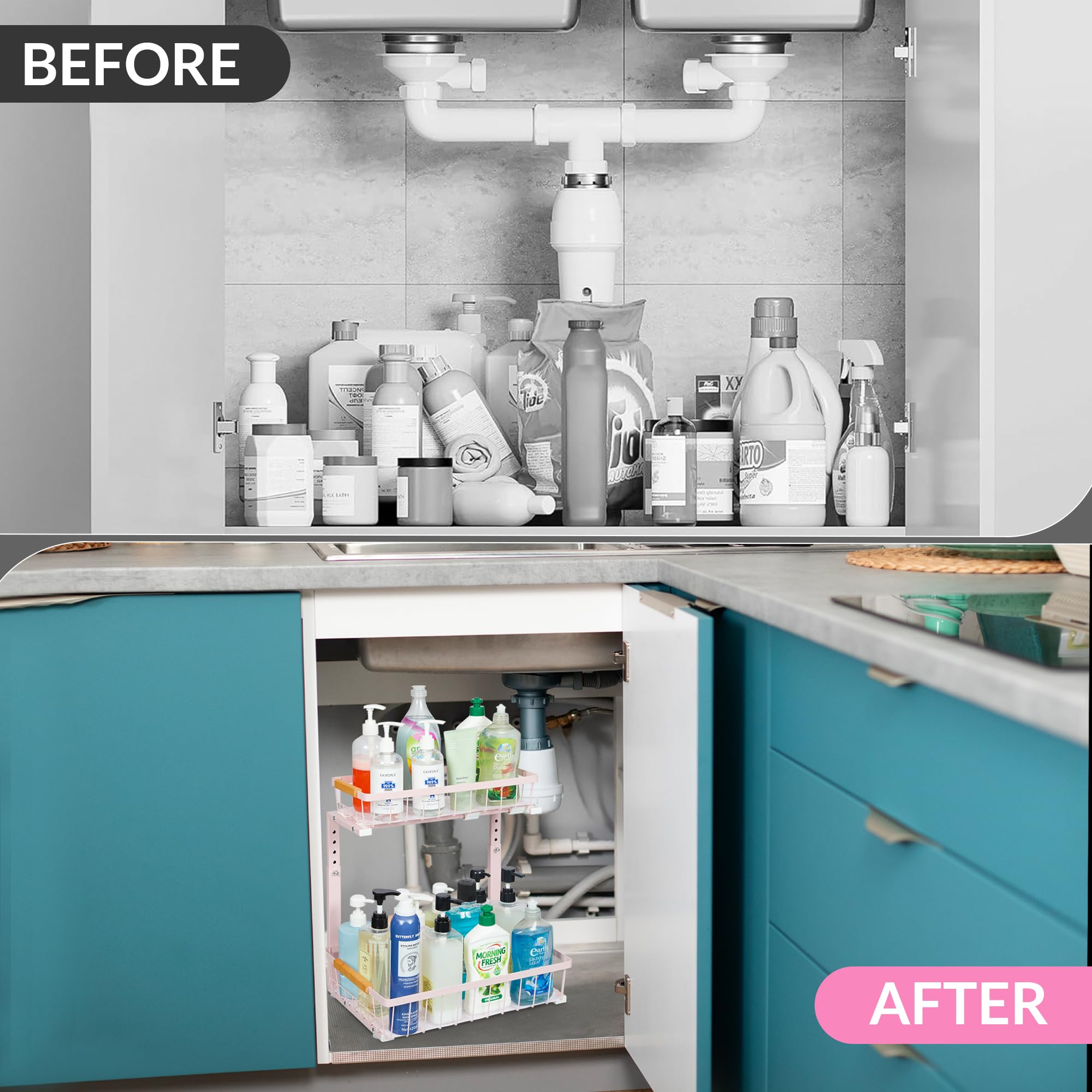 AntDesign Organizador Para Debajo Del Fregadero, Almacenamiento Para  Gabinetes De Cocina 2 Niveles Debajo Del Gabinete, image size:2000x2000