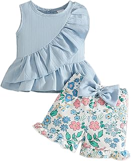 Eqenkely Conjunto de 2 Piezas para Niña Recién Nacida Tops de Chaleco y Estampado Pantalones Cortos con Volantes Ropa para...