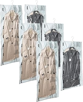 TAILI Hanging Vacuum Storage Bags for Clothes, Space Saver Bags (3 Long, 3 Short), Green-Clear Vacuum sealer Bags 6 Pack, Closet Organizers and Storage