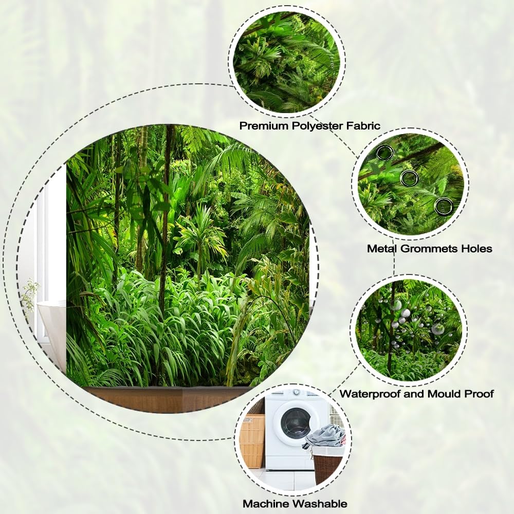 Piante Tenda da doccia Primavera Paesaggio della giungla Tenda da bagno 3D Natura scenario foresta tropicale albero primavera paesaggio Tenda da doccia resistente alla muffa 240x180cm