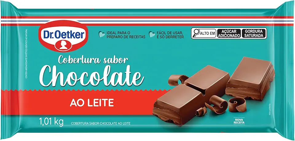 Dr. Oetker Cobertura em Barra Sabor Chocolate Ao Leite, Para Recheio e Cobertura de Bolos, Tortas, Pão de Mel, Doces e Sobremesas, Basta Derreter, 1kg