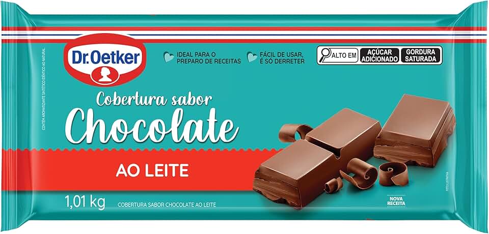 Dr. Oetker Cobertura em Barra Sabor Chocolate Ao Leite, Para Recheio e Cobertura de Bolos, Tortas, Pão de Mel, Doces e Sobremesas, Basta Derreter, 1kg