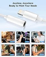 Vista 5 de Paquete de 3 adaptadores Lightning a conector de auriculares de 0.138 in con certificación MFi de Apple, para iPhone, adaptador auxiliar