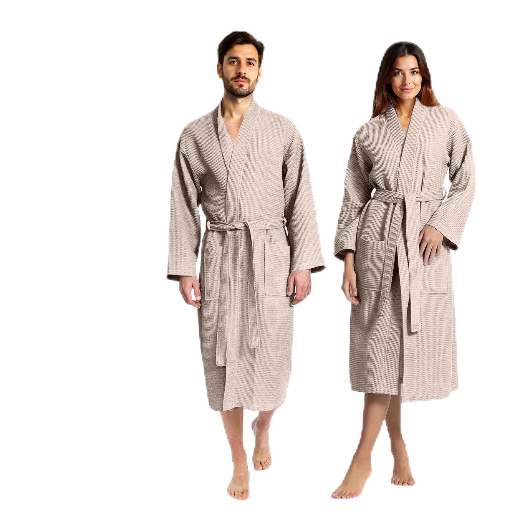Björk Waffel-Bademantel für Damen und Herren – 100% Baumwoll-Frottee, leicht und saugstark mit Schalkragen und Bademantelgürtel – perfekt für Spa, Zuhause und Hotel