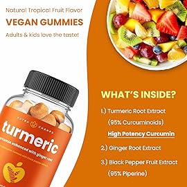 NutraChamps Turmeric Gummies for Adults & Kids with Ginger & Black Pepper Extract, 95% Curcuminoids, Vegan Natural Curcumin Joint Support Supplement, Tumeric Gummy Supplements