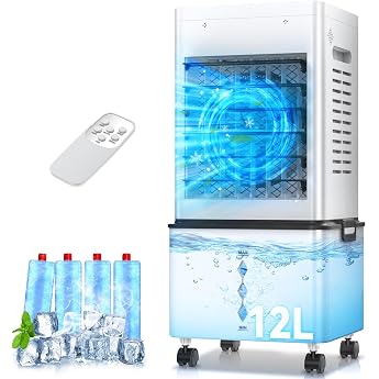 Mobile Air Conditioner, Air Cooler, 12 L, Mobile Air Conditioner without Exhaust Hose, Evaporative Cooler with Remote Control