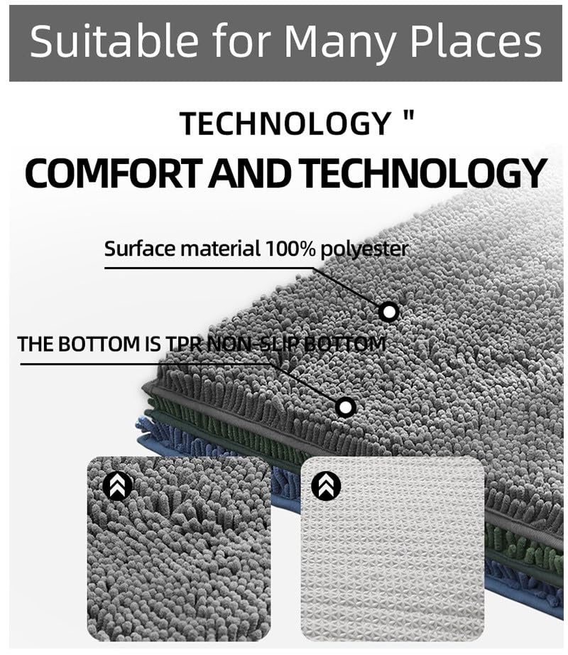 Tapis de bain chenille extra doux, antidérapant, séchage rapide, lavable en machine, très absorbant, pour grandes salles de bains, parfait pour un usage domestique et confortable - 60 x 120 cm