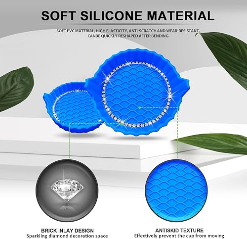 Miniatura 4 de Portavasos para automóvil, antideslizantes, con diamantes de imitación de cristal, posavasos antideslizantes y duraderos, inserto universal para