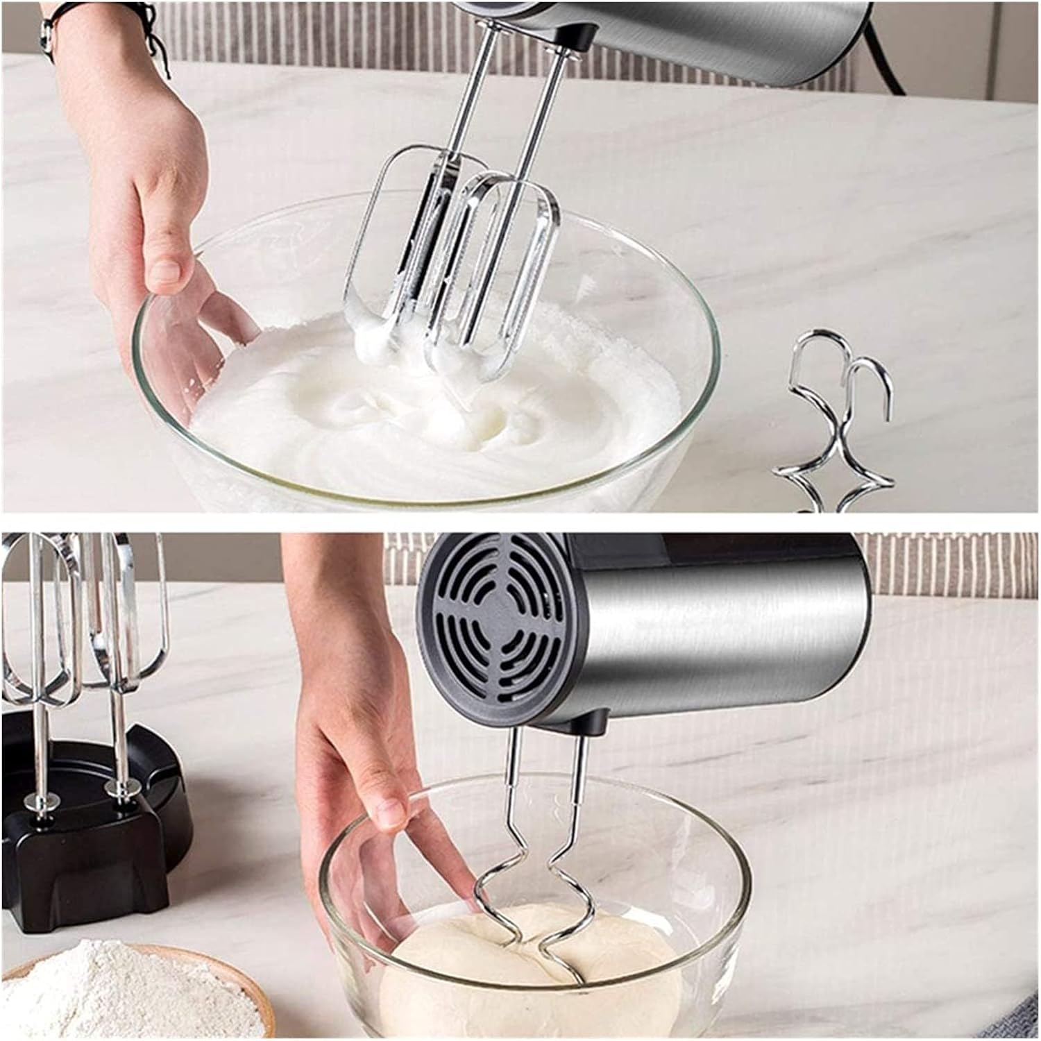 Hand Mixer Electric 200W 5 Speed Powerful with Turbo Handheld Mixer for Baking Cake Kitchen Mixer with Beaters Dough Hooks, Whipping Mixing Cookies, Batters, Meringues, Mashed Potatoes