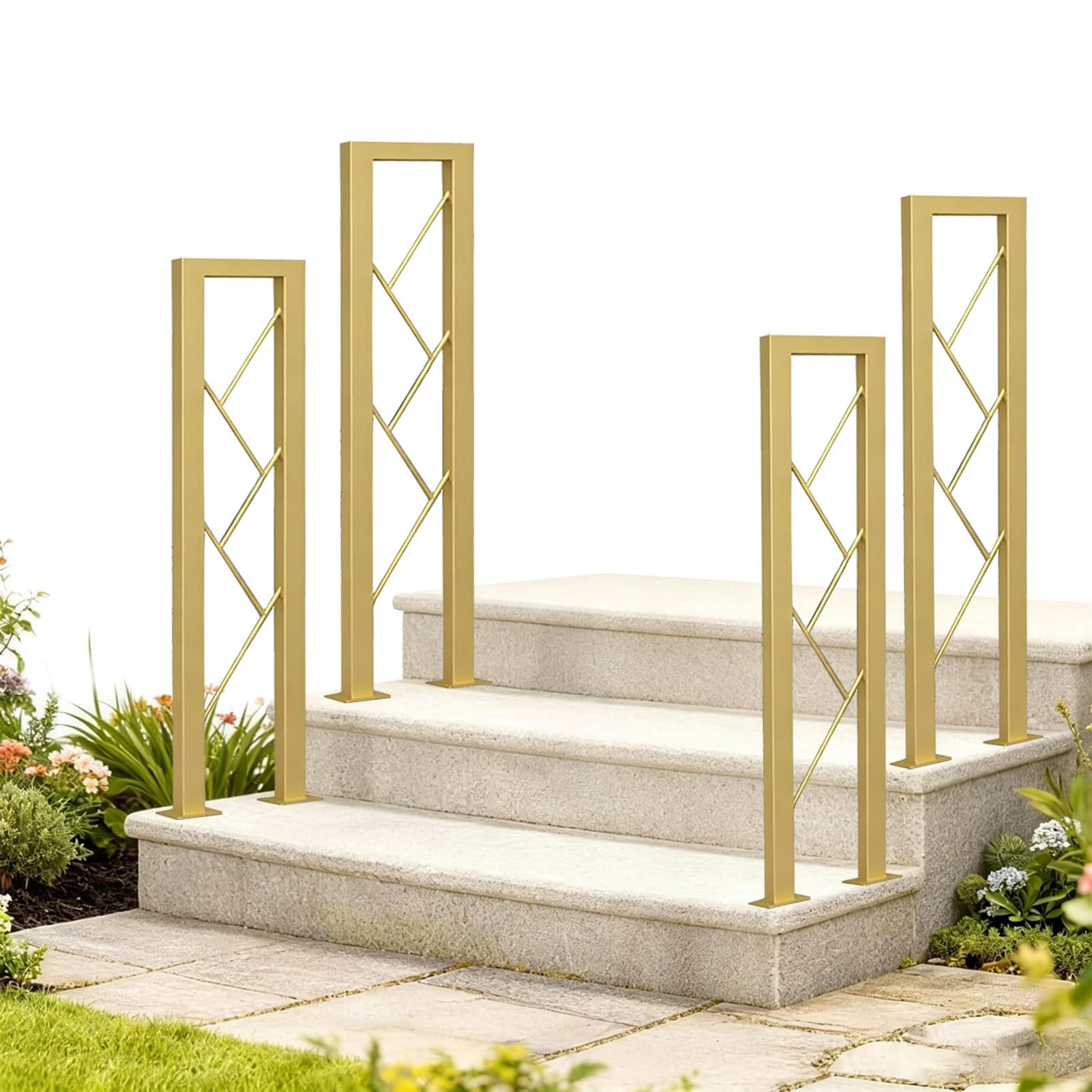 U-Shaped Internal Stair Railing Handrail for Outdoor Indoor Hand Rails, Wrought Iron Staircase Handrail Banister for Exterior Terrace Loft Fence, Gold(75cm/30in)