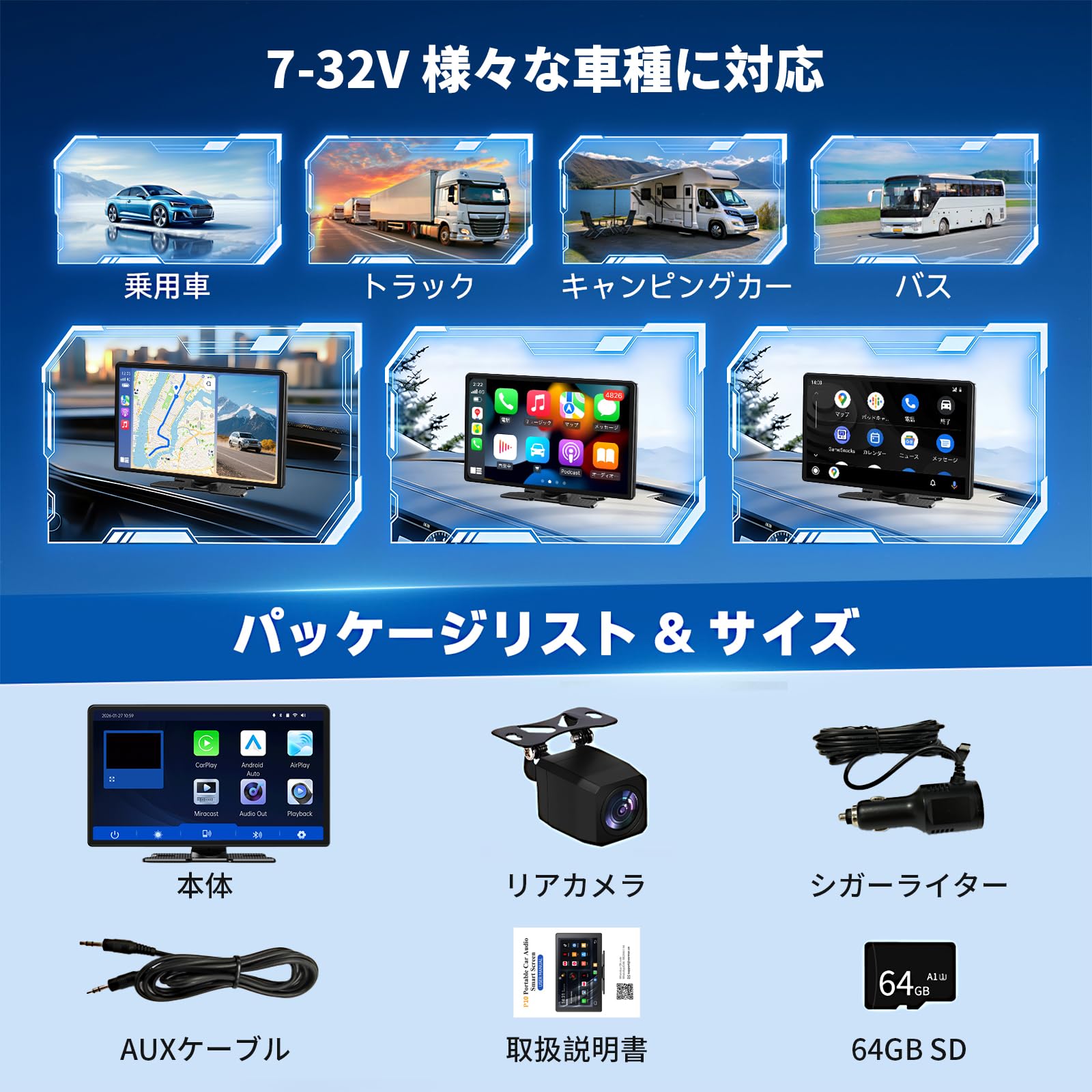 ほぼ未使用 ディスプレイオーディオ 前後カメラと64GBSDカード付