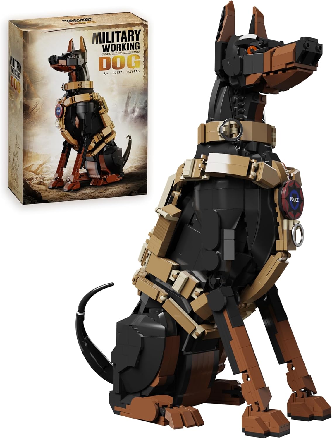 Doberman Building Set, Police Dog Building Blocks Set for Adults, Compatible with Lego, Animal Pet with Vest & Badge Collectible Model for Home Decor