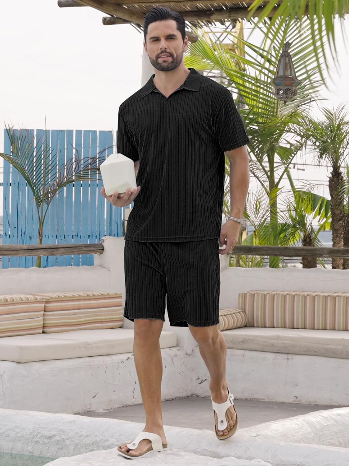 Mens 2 Piece Outfits Polo Shirt and Shorts Set Short Sleeve Tracksuits Casual Athletic Jogging Summer Outfits - Image 2