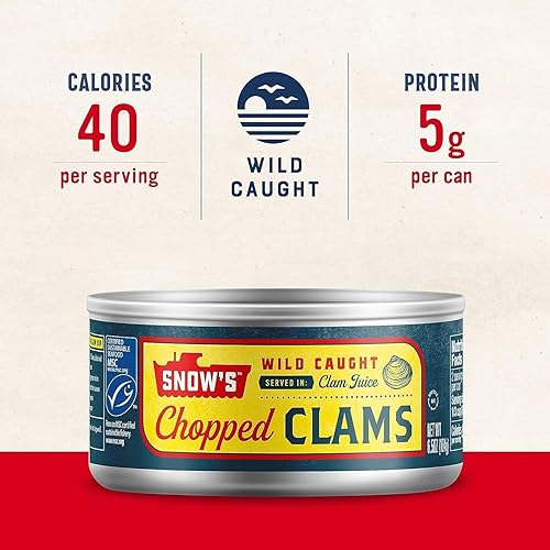 Miniatura 31 de Snow's Wild Caught Chopped Clams enlatadas, lata de 6.5 onzas (paquete de 6) – 0.18 oz de proteína por porción – Sin gluten, apto para dieta