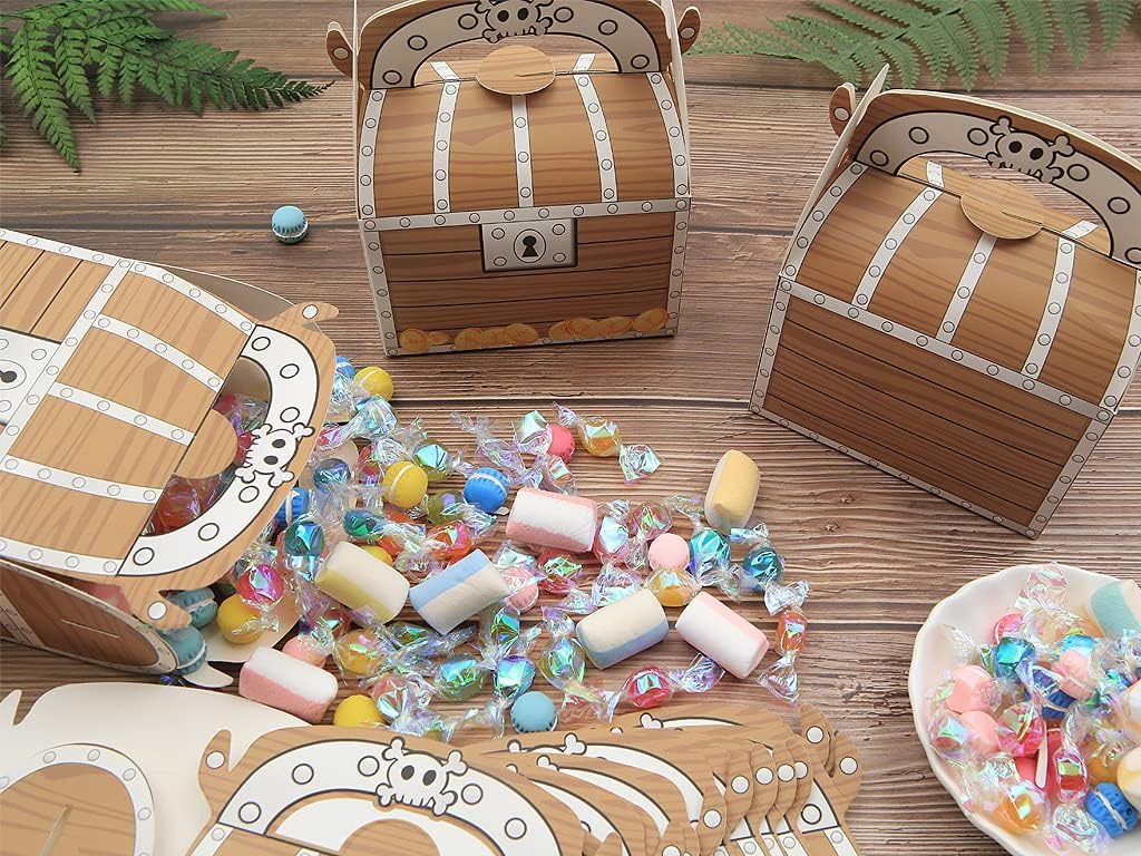 Treasure Chest Treat Boxes, 16 Pcs Pirate Favor Goodie Box with Handle - Image 5