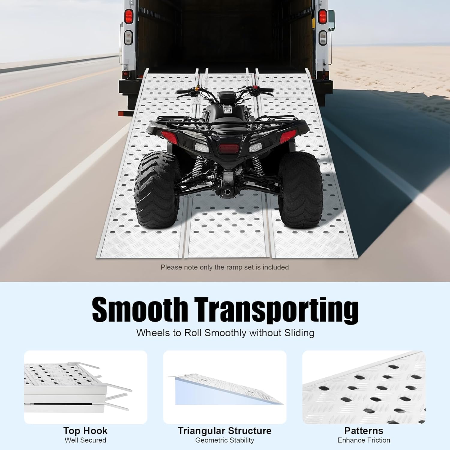 Heavy Duty ATV Ramp 77"x54" - 1500 lbs Capacity Loading Truck Ramp, Foldable Motorcycle Ramp with Safety Straps & Top Hook for ATV UTV Trailers