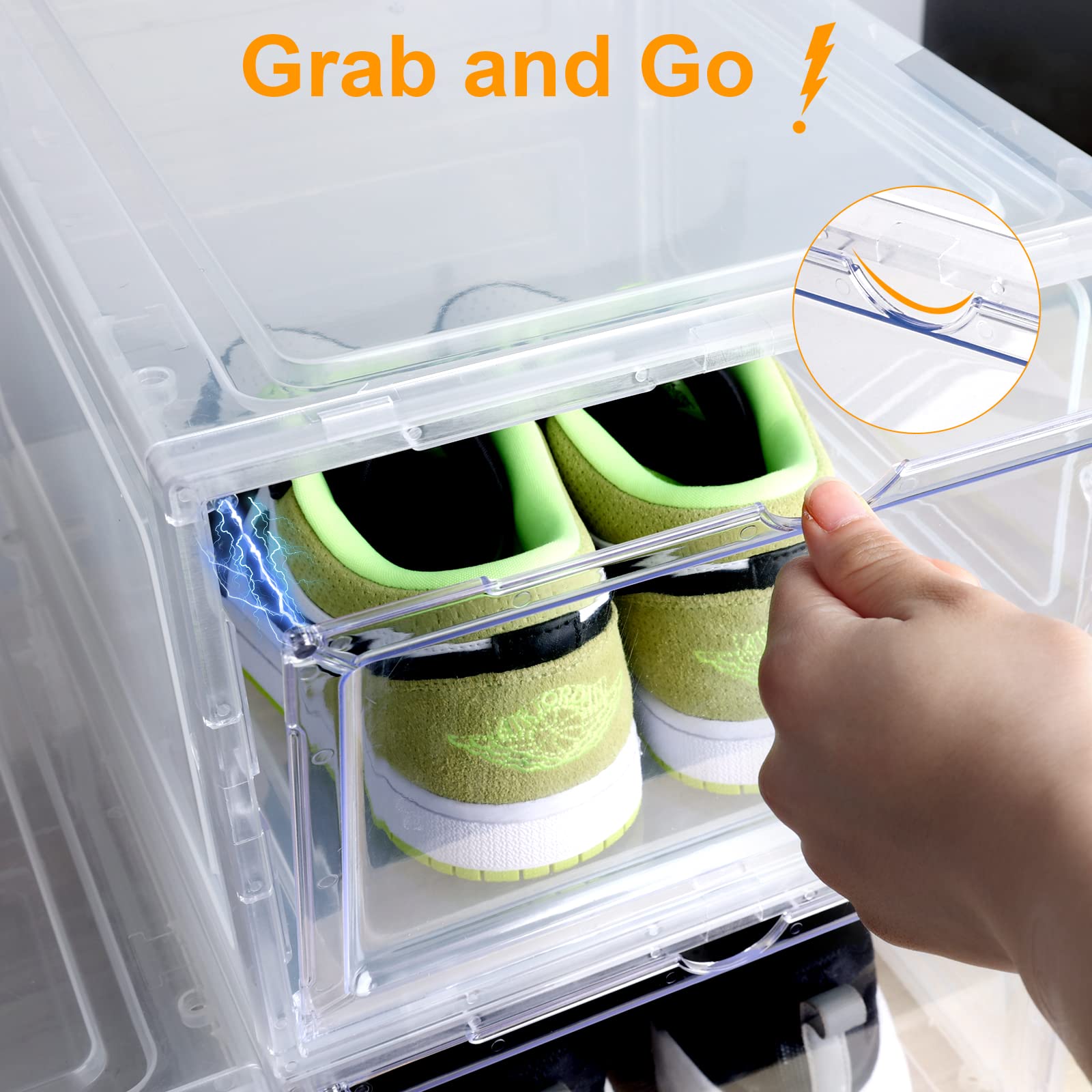 Shoe Storage Boxes, Shoe Boxes Plastic Stackable with Door