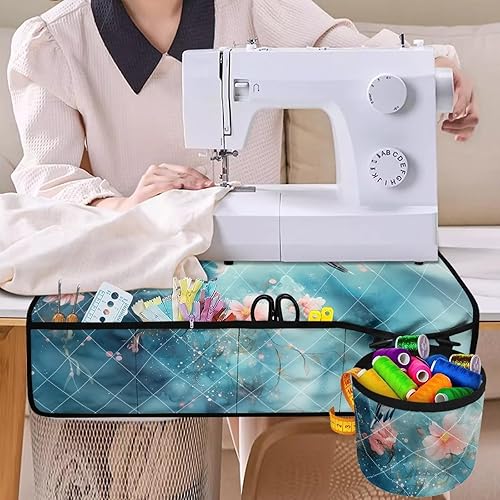 Miniatura 40 de Estera de máquina de coser con flores brillantes y florales bohemias, reduce la vibración, antideslizante, organizador duradero