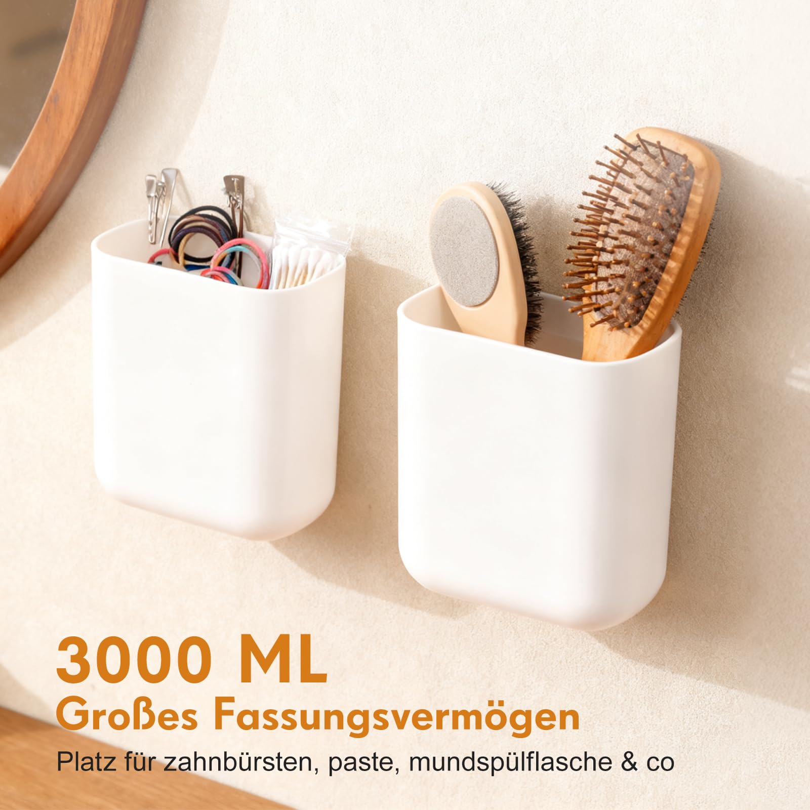 Gatuida 2 Stück Zahnputzbecherhalter ohne Bohren mit 3000 ml, Abnehmbar Wand Befestigte Zahnbürstenhalte Selbstklebend mit Drainagelöchern für Badezimmer, Küche, Hotel, Zahnbürsten Organizer