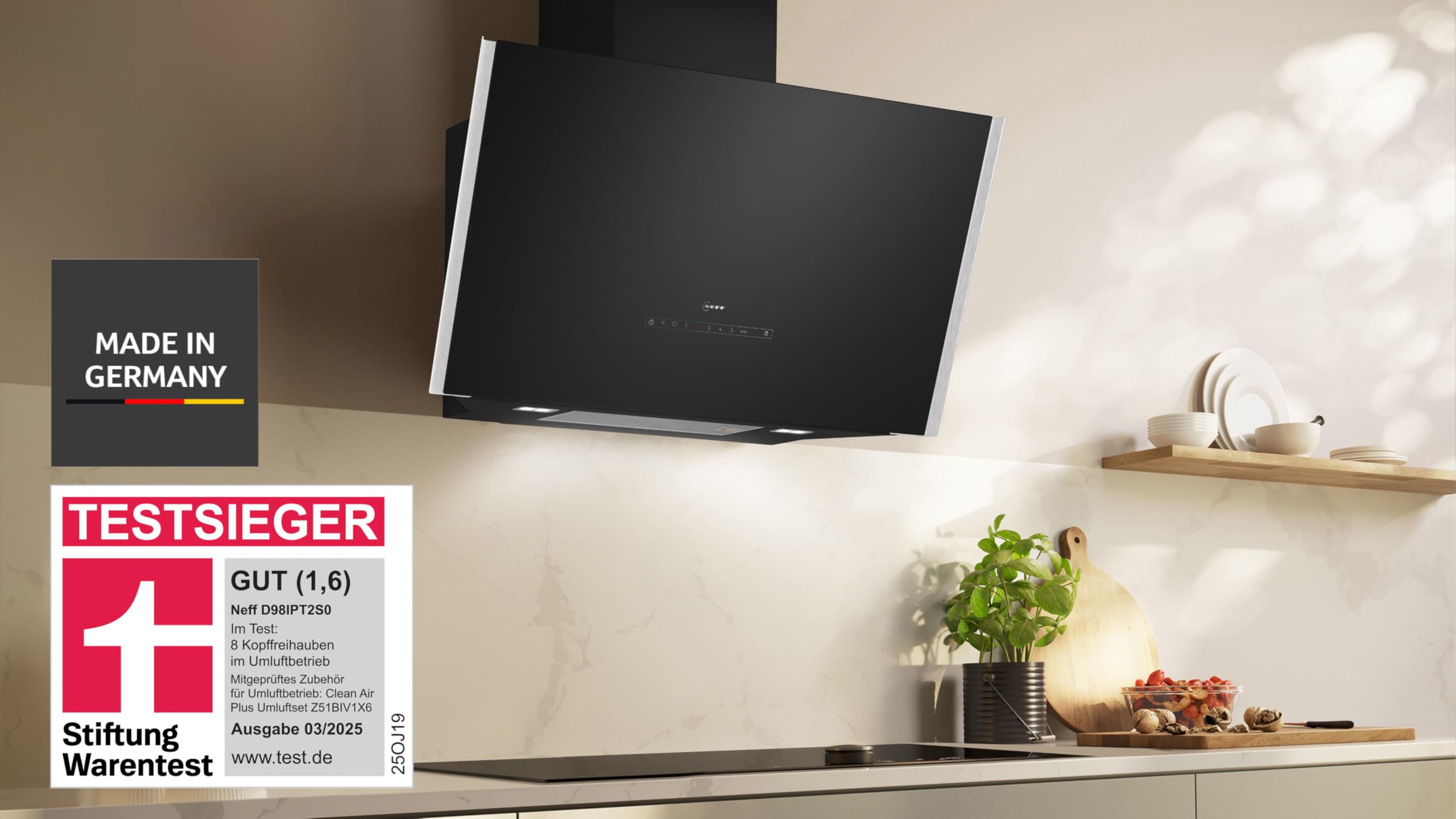 NEFF D98IPT2S0 N 90 Smarte Wandesse Dunstabzugshaube 90 cm Efficient Drive Automatischer Luftsensor Touch Control