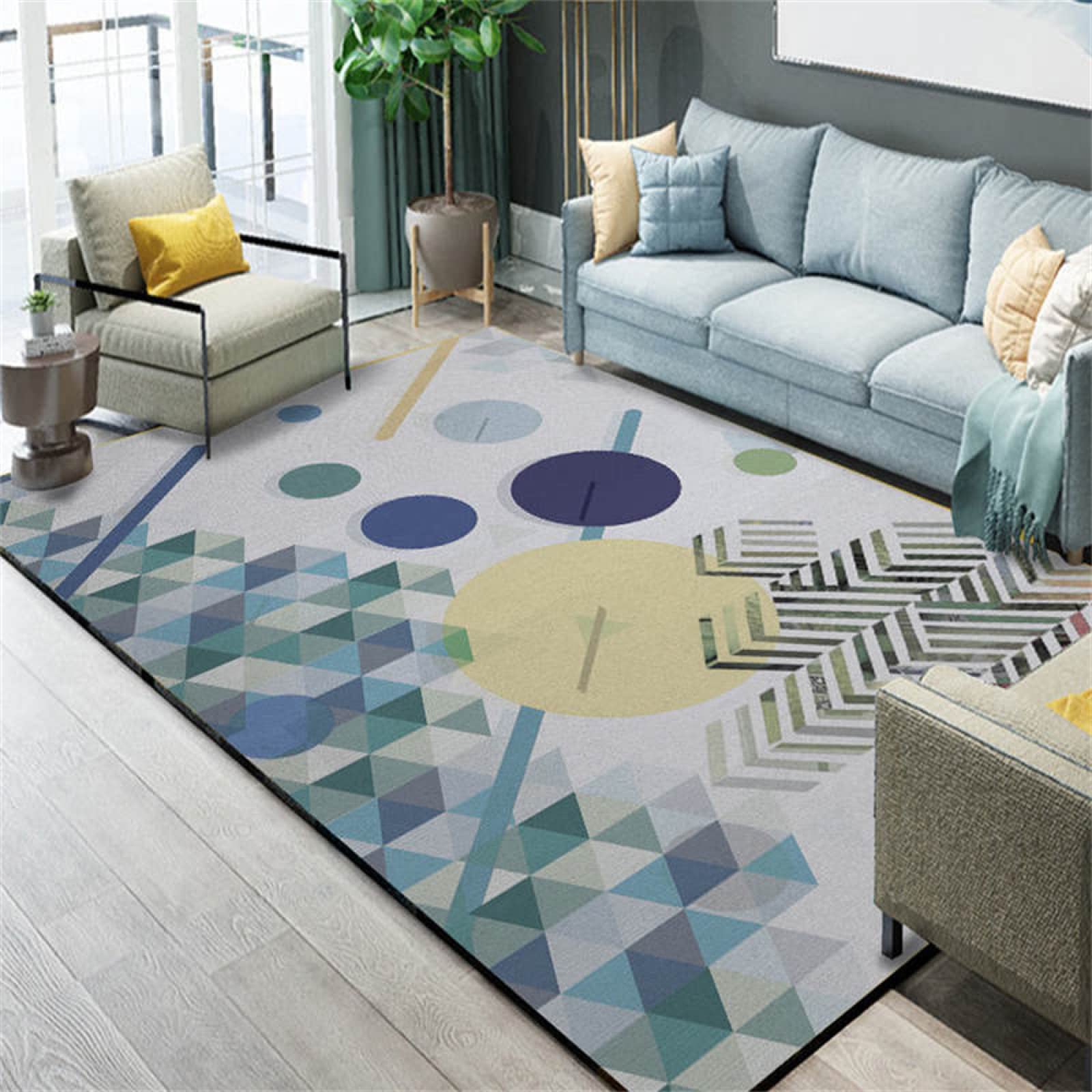 Tapis de salon bleu moderne 50x80cm résistant à l'humidité
