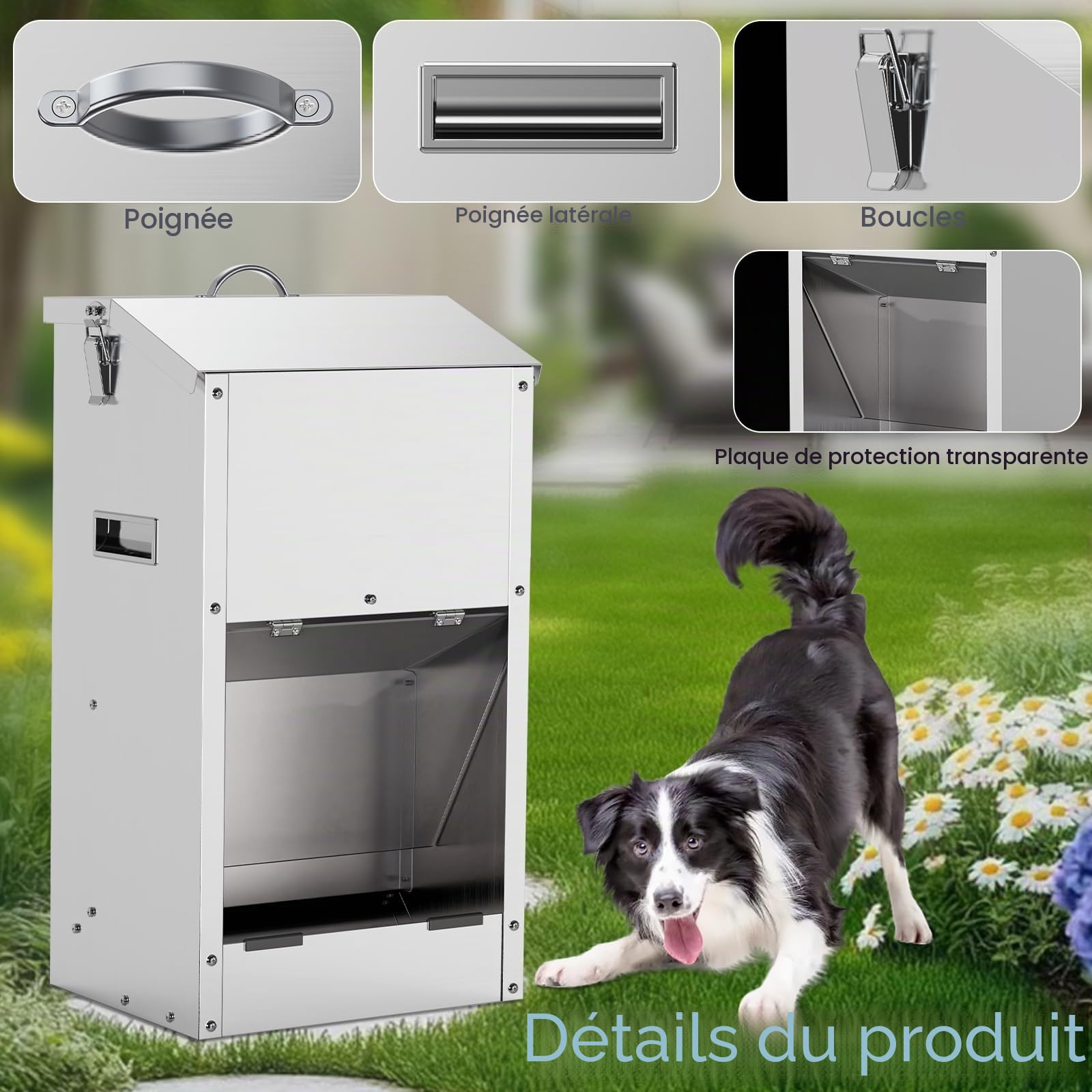 Distributeur Automatique De Nourriture pour Chien De 20L, Grande Capacité, en Acier Inoxydable, pour L'extérieur, À Gravité, Mangeoire d'alimentation Automatique pour Les Grands Chiens