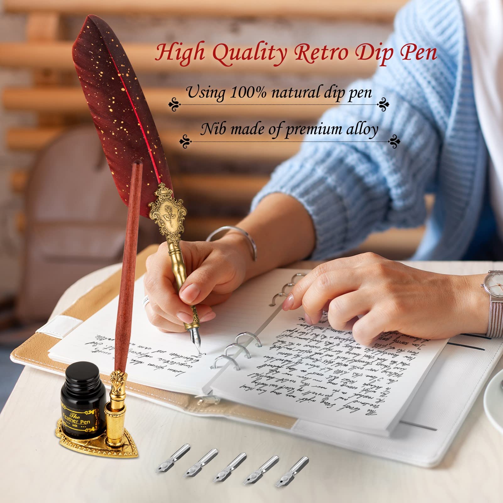 Hethrone Calligraphy Pen Set Wood Stem Dip Pen Glass Dip Pen Set 16