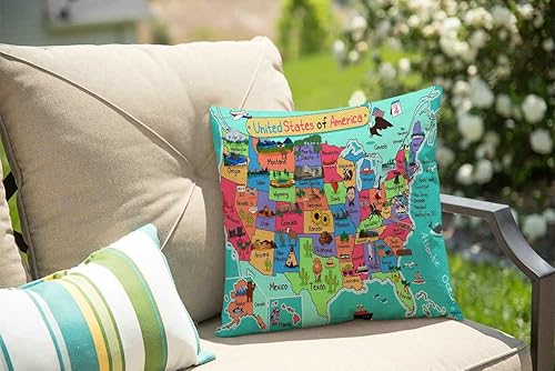Miniatura 3 de Funda de cojín de lino con diseño de mapa de Estados Unidos, 18 x 18 pulgadas, diseño de dibujos animados, hechos divertidos, geografía de Estados