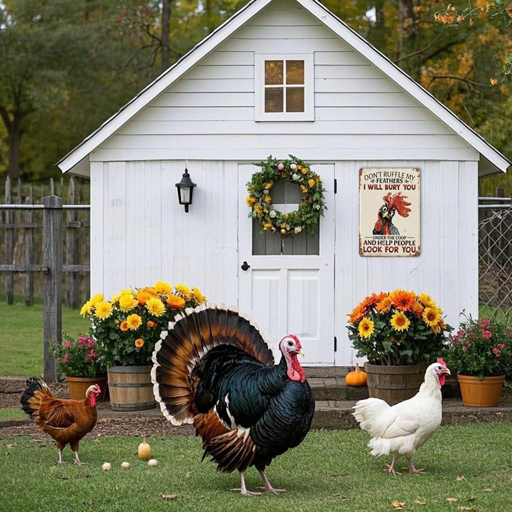 Funny Chicken Sign Don't Ruffle My Feathers, Gift for Chicken Lovers, Farmhouse Wall Decor for Home Coop Garden 8 x 12 Inch (287) - Image 5