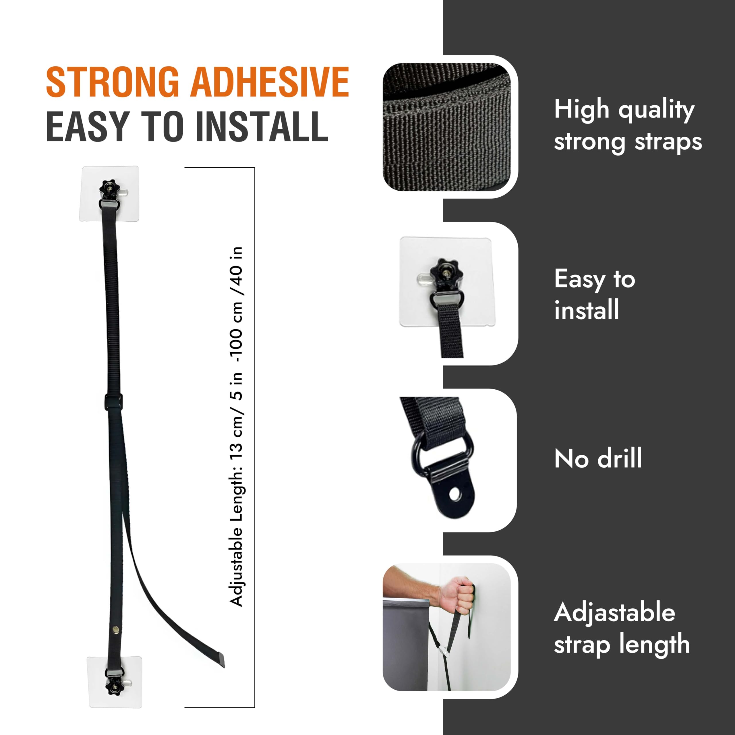 Paquete de 2 correas de seguridad para TV Adhasive, correas de TV sin taladro para pantalla plana, correas de terremoto para estanterías, kit de anclajes para muebles