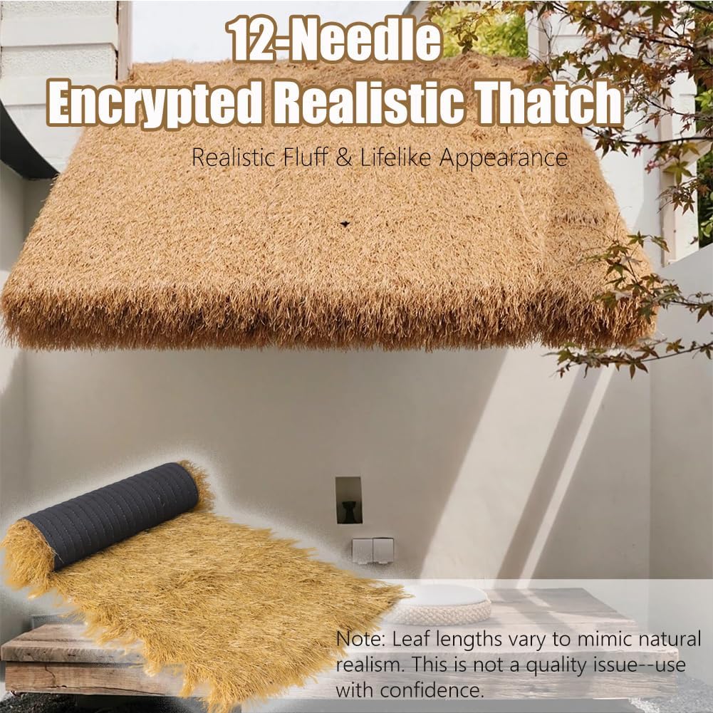 LITA Realistic Synthetic Thatch Roll Sun-Bleached Yellow Customized Sizes - Reinforced Weave for Mexican Palapa, Tiki Bars, Hawaiian Parties & Patio Decor (2 FT x8 FT)