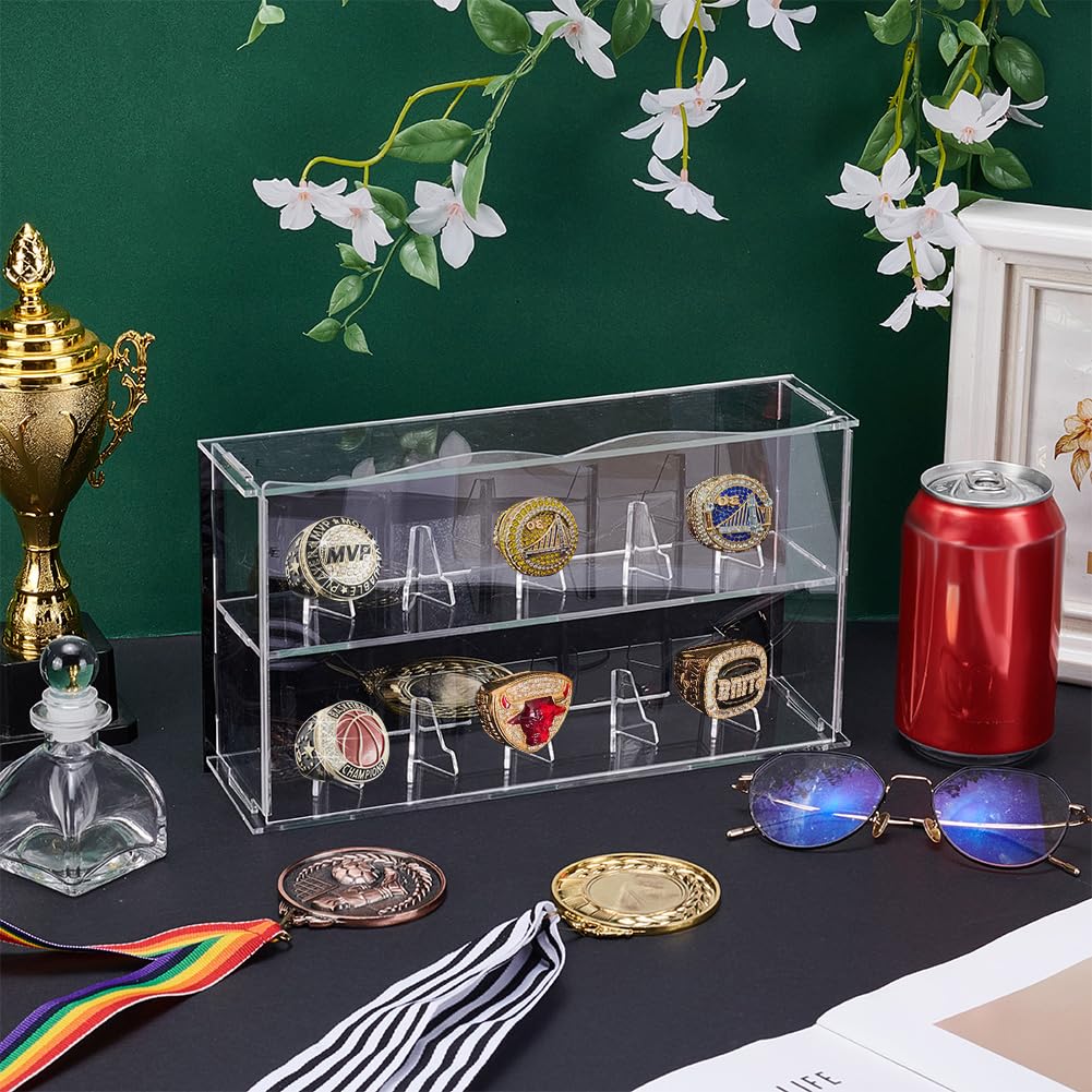 FINGERINSPIRE Sports Ring Display Box 2 Tier Ring Trophy Case 26x6x14CM Acrylic Championship Ring Display Case with 10PCS Ring Holders for Collectibles Memorabilia - Image 4