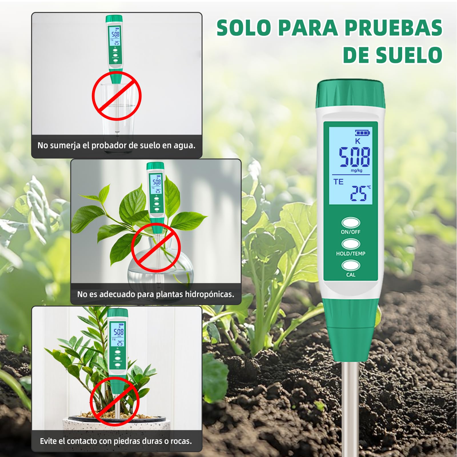 Digitales Potassium Bodentester für Gärtner, Potassium Messgerät Erde für Outdoor/Indoor, Pflanzenerde, Garten, Bauernhof, Rasen, Gemüsegarten, Hydroponik