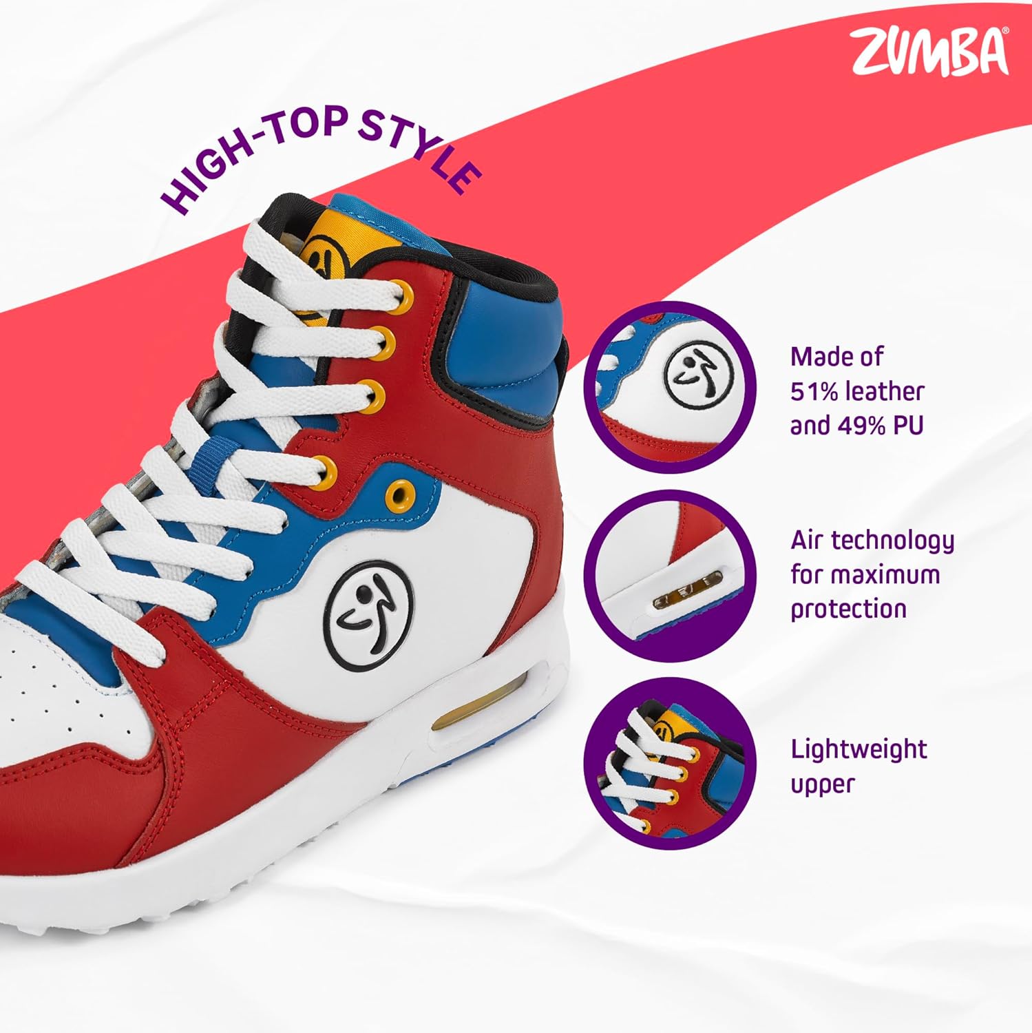 ZUMBA Sneakers High-Top Dance Shoes for Women Air Classic 7.5 Red Multi image 4 of 5 B0CSGPNLRF